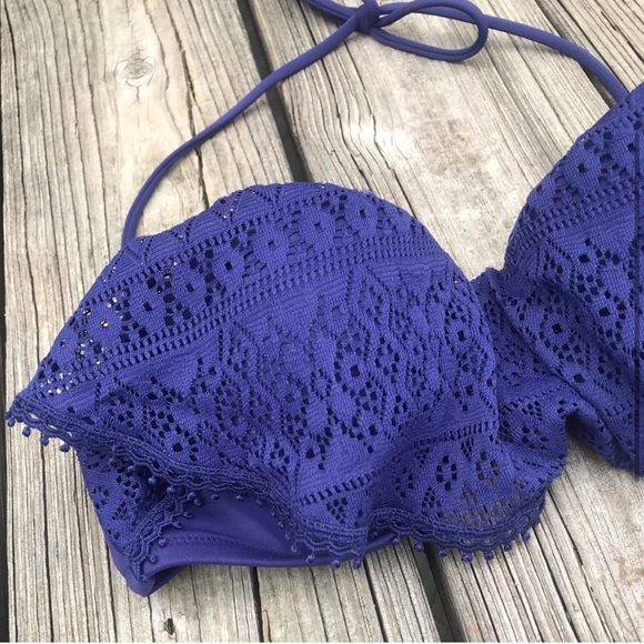 Victoria's Secret Purple Perforated Flounce Bikini Top 32C - Picture 3 of 8